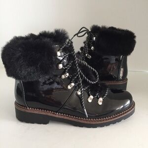 Esprit Celestin Boots Faux Patent Leather Faux Fur Hook Eye Round Toe 7.5M